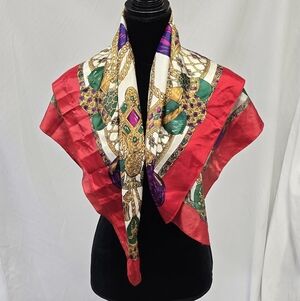 Vtg Berkshire women scarf old money royalty Barocco ornate Fabergé egg print